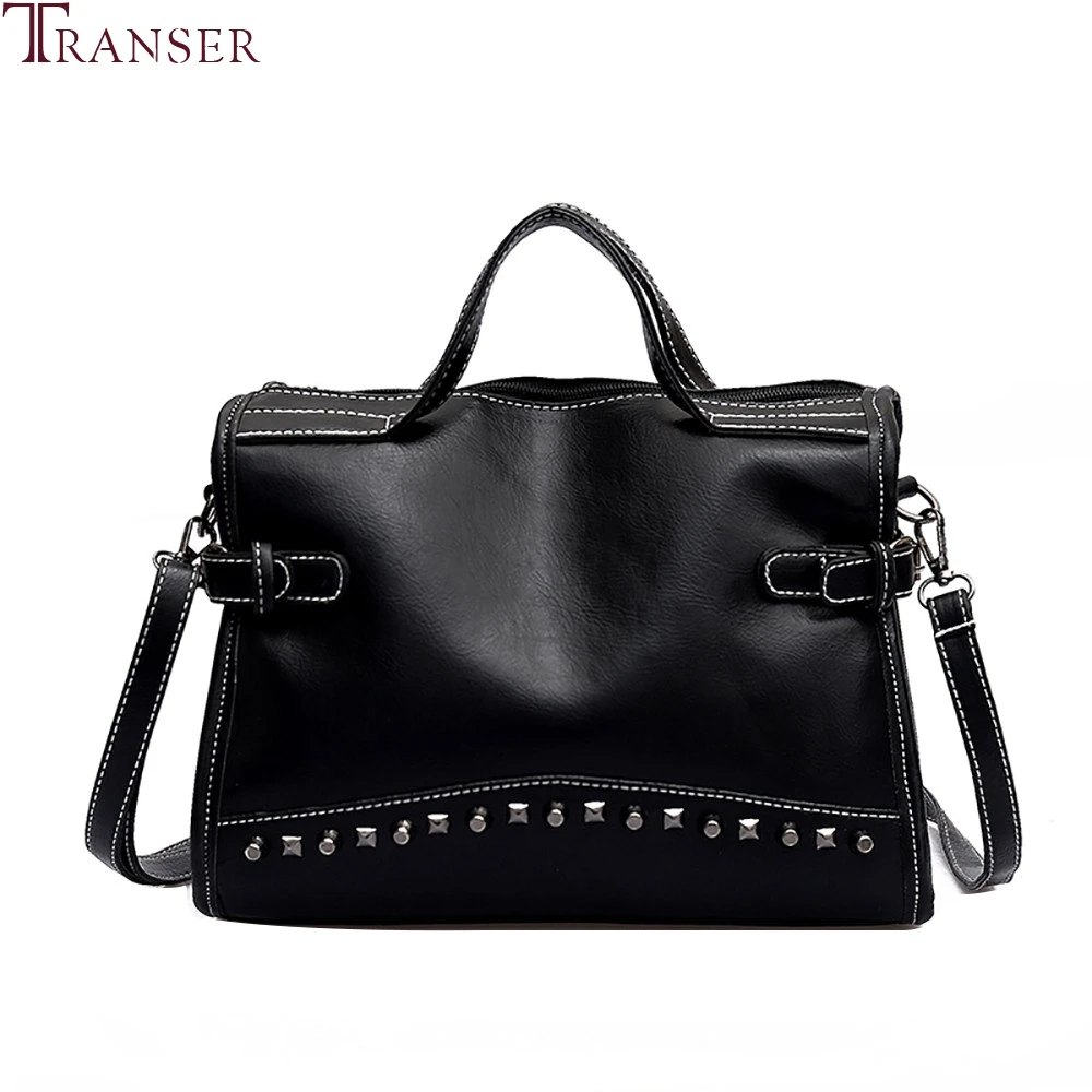 

Transer 2018 Shoulder for Women Fashion Rivet totes Luxury leather Large Capacity solid handbag Ladies Bags Female Hand Bag #40