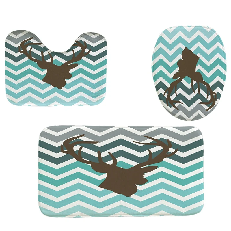 4 шт. Домашний набор декора для ванной комнаты, набор ковриков для унитаза с рисунком оленя+ Водонепроницаемая занавеска для душа