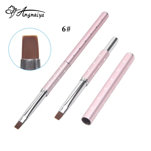 

ANGNYA 1Pcs Nail Art UV Gel Polish Painting Brush Size 6# Oval Nylon Hair Metal Handle With Diamonds Nail Beauty Tools S067