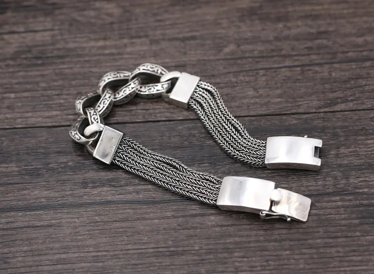 Настоящее Серебро S925 пробы, модное ювелирное изделие, 13 мм, широкий мужской браслет, крест, кружево, тайский серебряный браслет