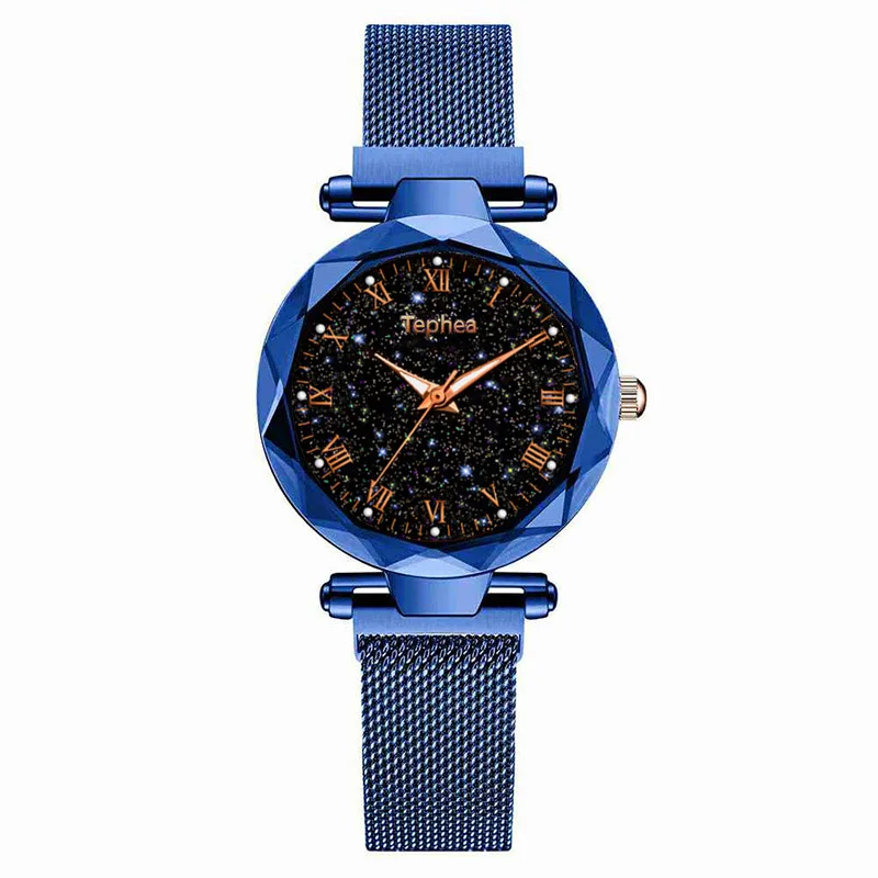 Звездное небо магнитные женские часы светящиеся женские наручные часы Роскошные водонепроницаемые женские часы для relogio feminino Reloj Mujer - Цвет: Blue