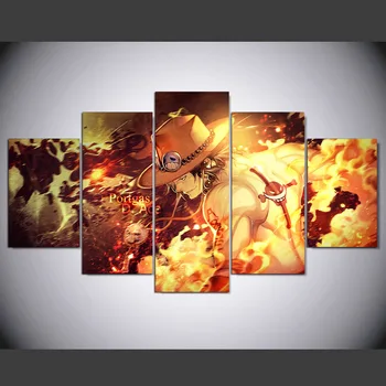 

Canvas HD Prints Paintings Modern Wall Art Anime Poster 5 Panel One Piece Ace Pictures For Living Room Home Decor Frame