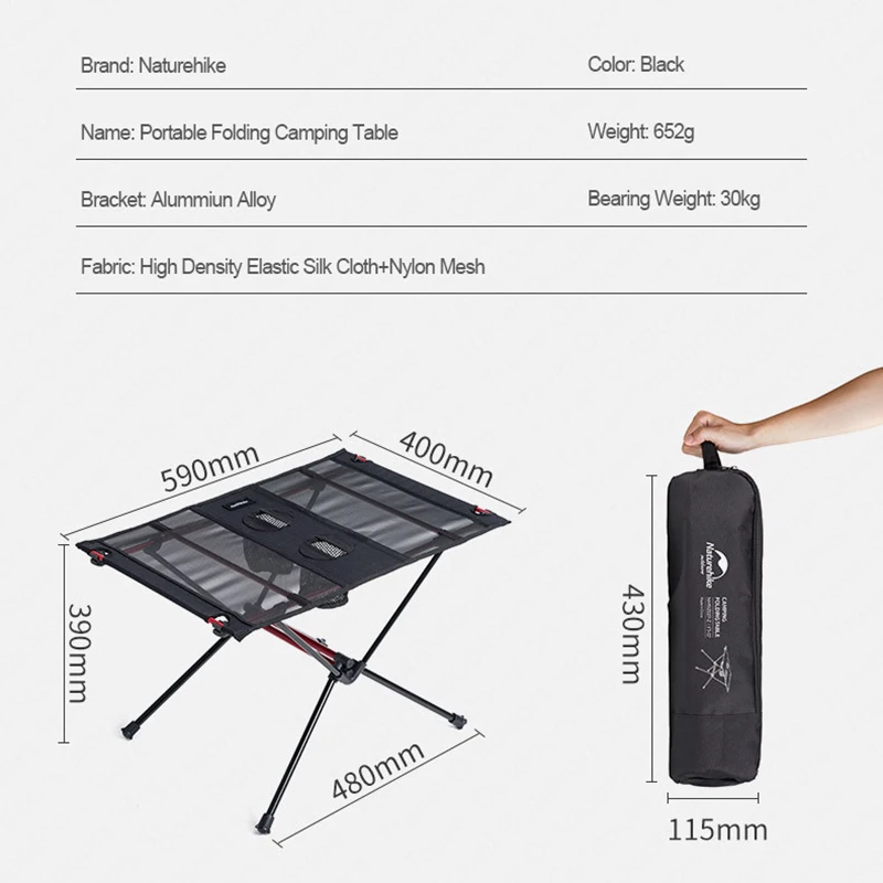 Naturehike Lightweight Folding Table Camping Side Tables with Cup Holders Portable Compact Table wi