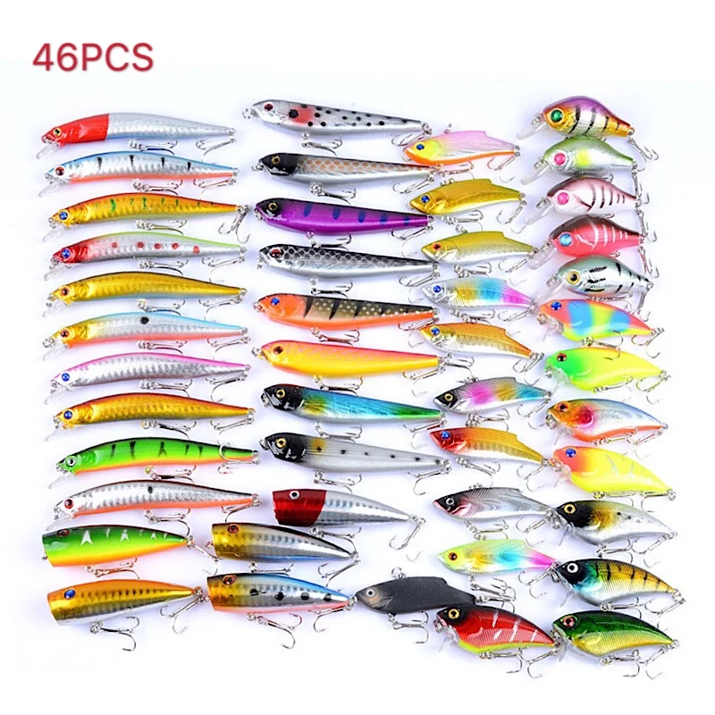 

46 PCS lure vibe salmon surfac popper troll artifici jackal sea fish lure minnow crankbait tuna 43 colour Internal laser
