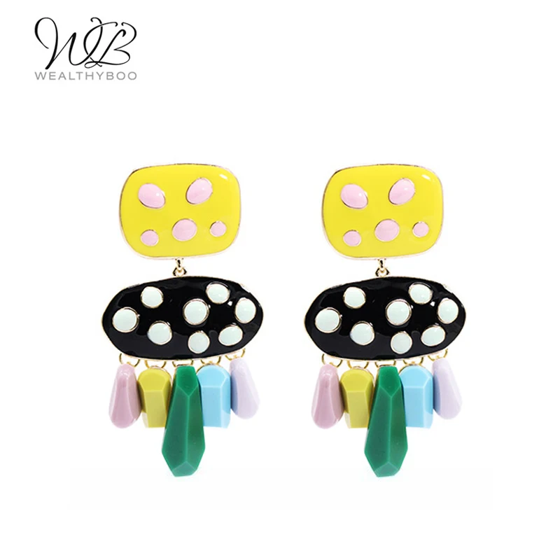 

WEALTHYBOO 2018 New Arrival New Idea Multi Bright Color Enemal With Dots/Multi Pastel Resin Earring For Women Fashion Jewelry