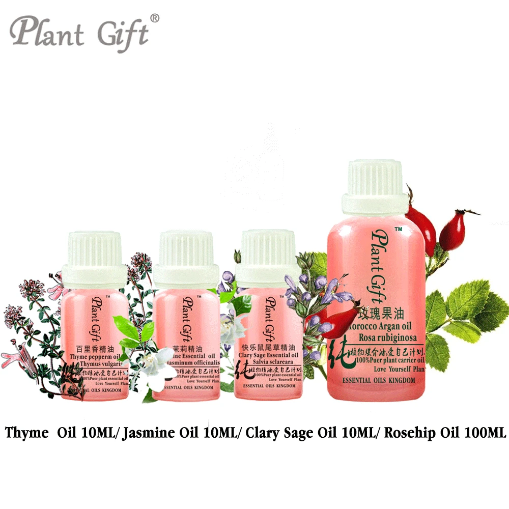 

100% Pure Plant Essential Oils Thyme / Jasmine / Clary Sage / Rosehip Oil Spanish Imports Antibacterial Help Digestion Skin Care
