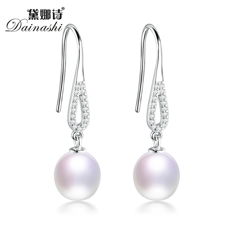 

Women Pearl Dangle Earring,Shinning Zircon Long Drop Earring With AAAA Natural Freshwater Pearl,Fine Jewelry Earrings for Women