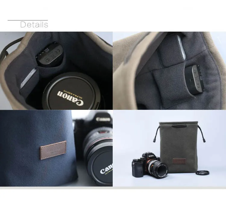Сумка для камеры Roadfisher Drawstring с карманом беззеркальных объективов Canon Nikon Sony Fuji Leica