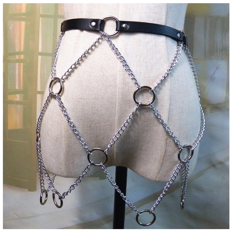 

Women Fashion Punk Waist Harness Belt Faux Leather Rock Adjustable Harajuku Waist Belt with Metal Chain Tassel Women Belt