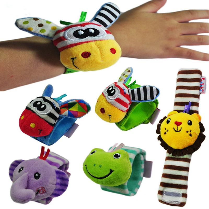 1pc Kids Cartoon Baby Plush Wrist Strap Rattles Toys 0-12 Months Children Infant Newborn Soft Animal socks Rattles Mobiles DS19