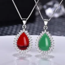 Drops Water Carnelian Pendant Necklace for Women Chalcedony Fashion Jewelry Natural Triangle Necklace charming coin triangle pendant necklace for women