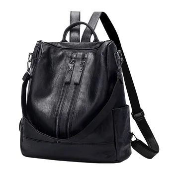 

Hot Selling Women PU Leather Backpacks Zipper Lagrge Capacity School Casual Multifunctional Bags -B5