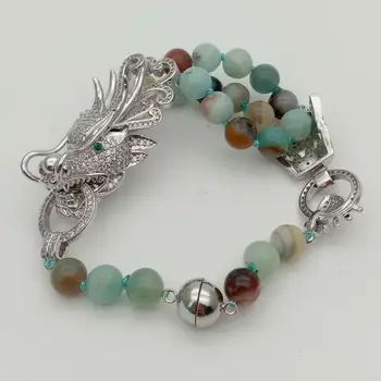 

8" 8MM Multi Color Amazonite Bracelet Dragon CZ Pave Connector