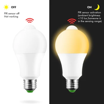 

E27 LED PIR Sensor Bulb 12W AC 220V 110V Dusk to Dawn Light Bulb Day Night Light Motion Sensor Lamp for Home Lighting