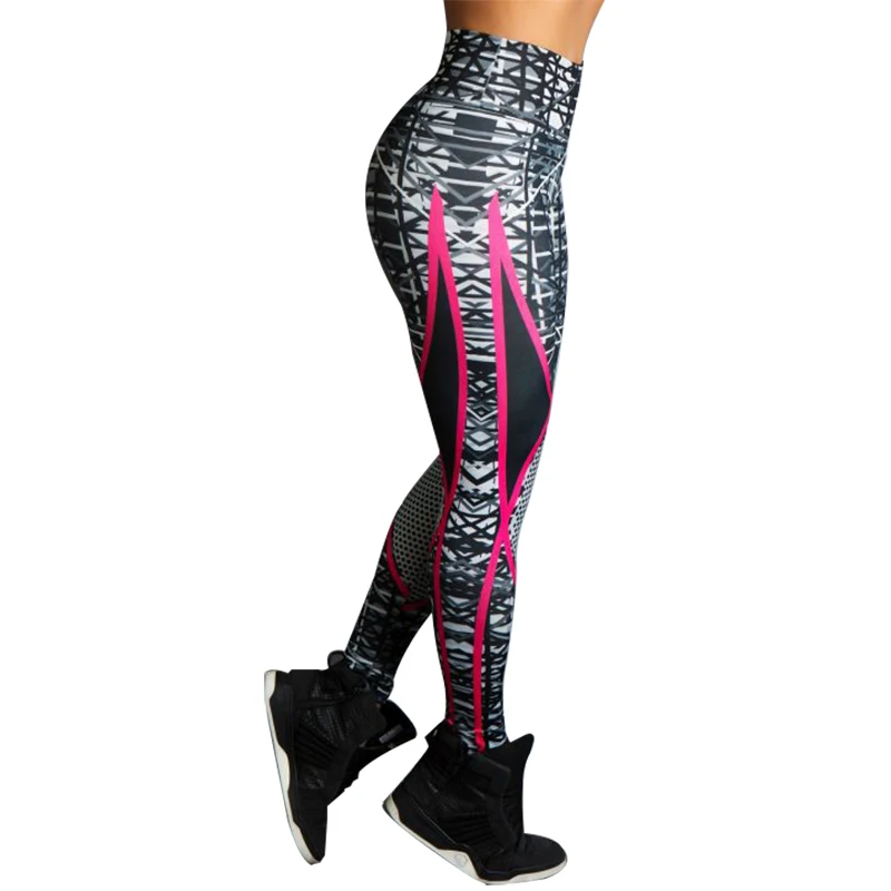 

Hot Sale!Sexy Gothic Geometric Printing Casual Leggings Women Patchwork Push Up Black Leggins High Waist Slim Workout Leggings