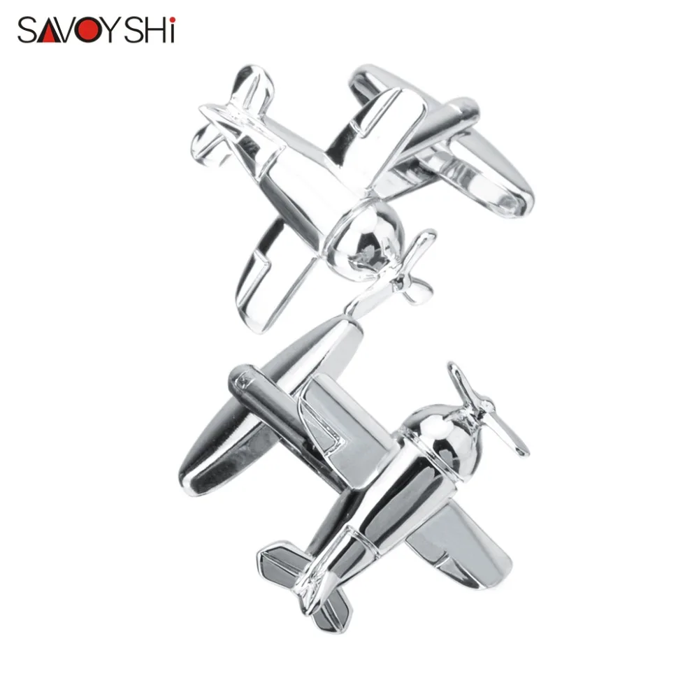 

SAVOYSHI Novelty Silver Metal Aircraft Model Cufflinks for Mens High quality Cuff links Brand Fine Gift Free engraving name