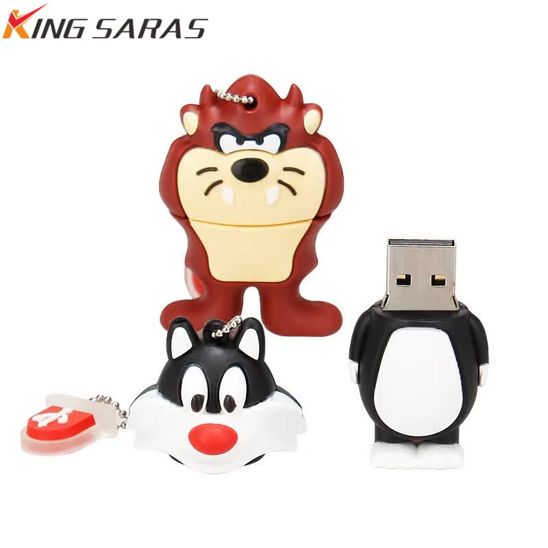 Серия с персонажами из мультфильмов о животных Кот Лев Кролик usb 2,0 usb флэш-накопитель 128 ГБ Флешка 4 ГБ 8 ГБ 16 ГБ 32 ГБ 64 ГБ флэш-накопитель подарок