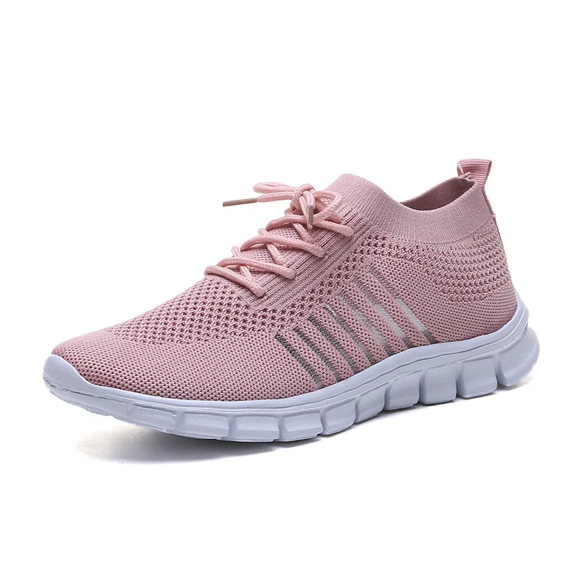 

Women Running Shoes Hot Pink Sneakers Size 35-43 New Flyknit Breathable Lace-up Shoes Soft Bottom Black Outdoor Sneakers B1338
