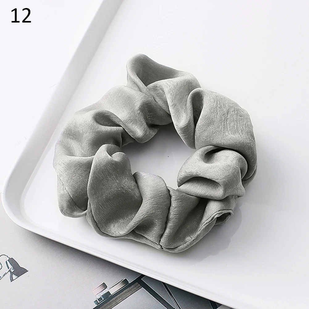 1PC Silky Satin Solid Hair Scrunchies Women Elastic Hair Bands Ponytail Holder Hair Accessories Rope Ties For Girls Headwear - Цвет: 12