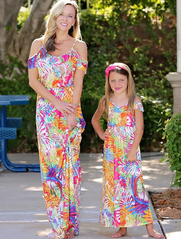 

Tank Print Mother Daughter Dresses Family Look Mommy and Me Outfits Mom Mum Mama and Daughter Matching Dress Clothes Clothing