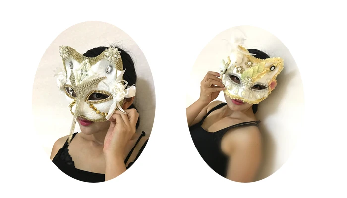 Взрослая маска лисы для девочек, макияж, праздничная одежда для женщин, на заказ, венецианские маски лисы, кошки, тяжелое украшение рук, Маскарад на Хэллоуин, B-9553