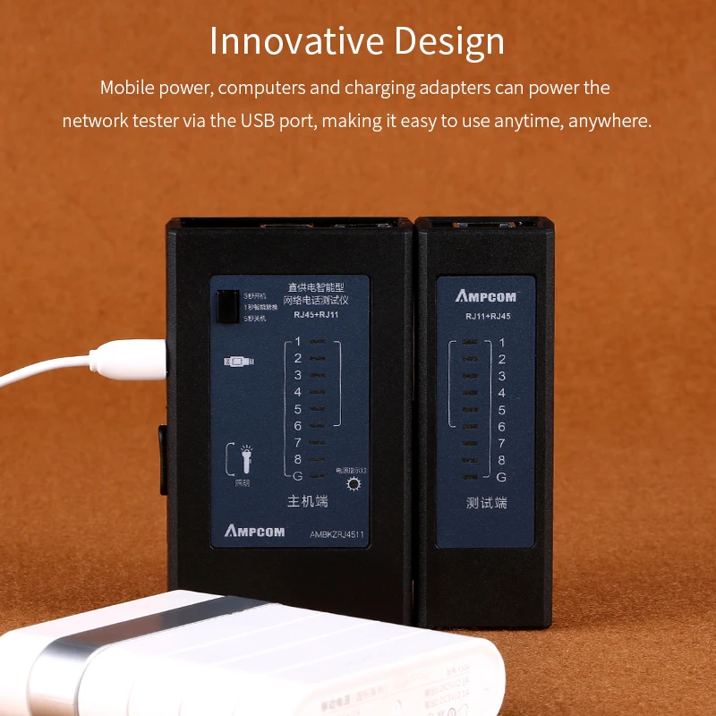 AMPCOM Manual Version Network Cable Tester Detector RJ45 RJ11 RJ12 Cat6 Cat5 Lan Ethernet Cable Wire Test Tool