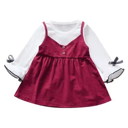 Платье для маленьких девочек принцесса платье для малышей с длинным рукавом осень Модный пэчворк Детские платья для девочек