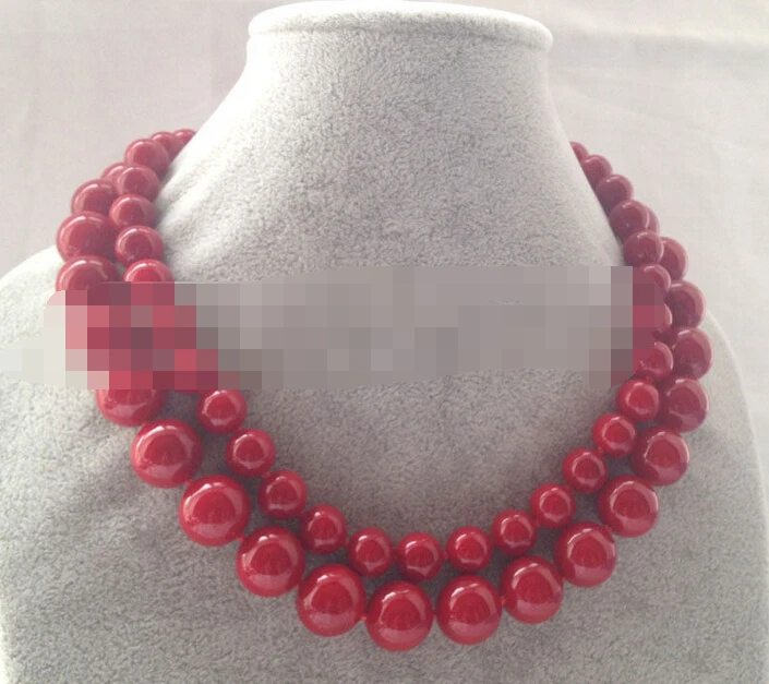 

FREE SHIPPING>>> 3148 2row red coral color south sea shell pearl necklace