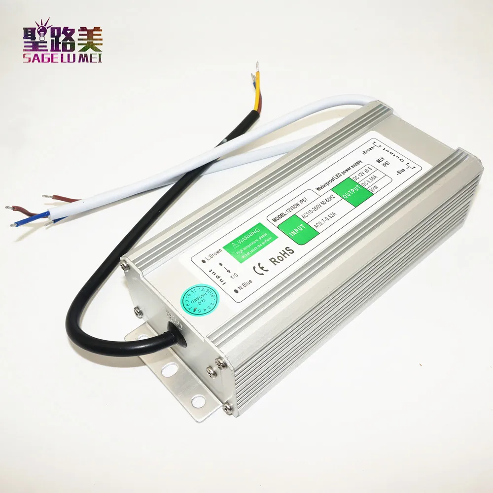 free shipping AC/DC Waterproof Electronic LED Driver Power Supply 12V 80W 110V 260V 6.6A led