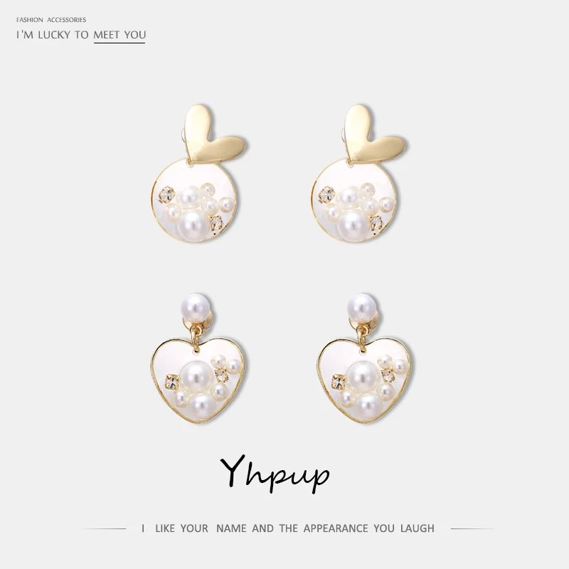 

Yhpup Trendy Korean Simple Imitation Pearls Round Heart Geometric Stud Earrings Copper S925 Silver Jewelry for Girl Office 16 K