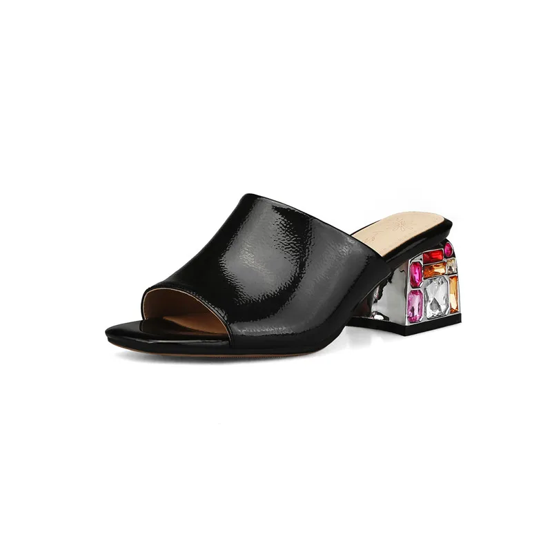 ASUMER/большие размеры; Летние босоножки; женская обувь на высоком каблуке с кристаллами для выпускного вечера; женская обувь из натуральной кожи без застежки; женские босоножки - Цвет: Черный