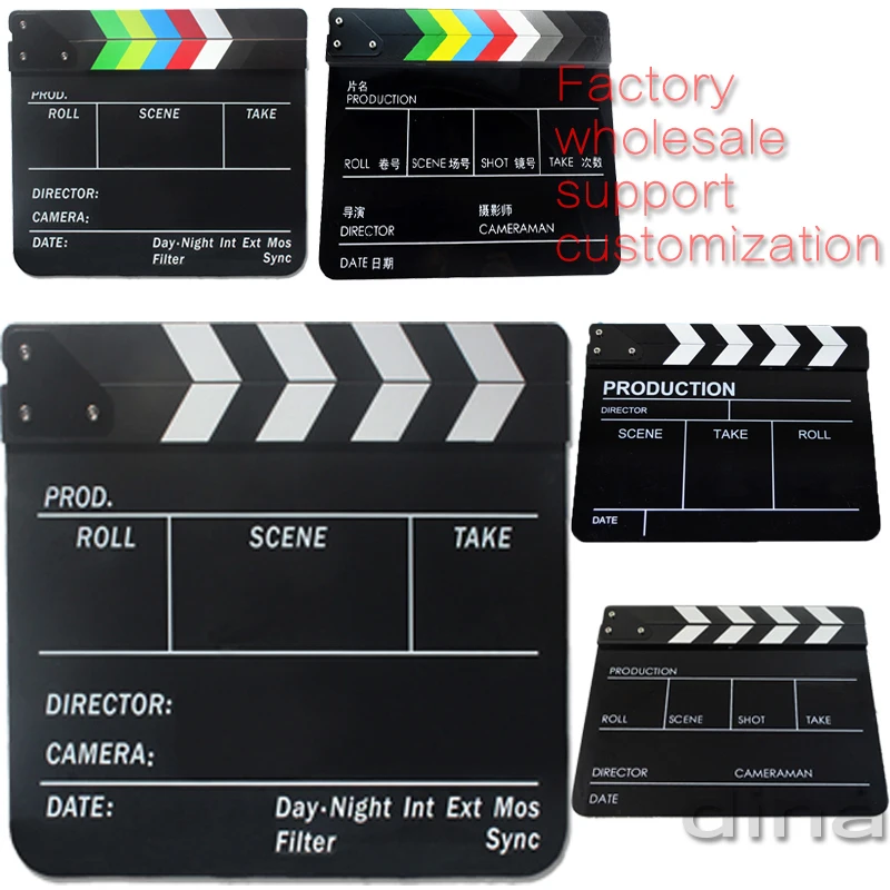 Хлопушка Clapperboard slate Cut Prop сухая стереть ТВ-Пленка Фильм Действие Видео сцены Черный и белый акрил 29,8 см * 24,8 см