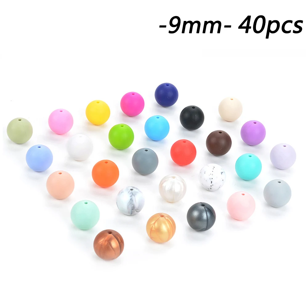 9 мм круглые силиконовые бусы BPA 40 шт. соска зажим цепи аксессуары уход за ребенком прорезывание зубов игрушки для малышей ожерелье DIY - Цвет: MIX