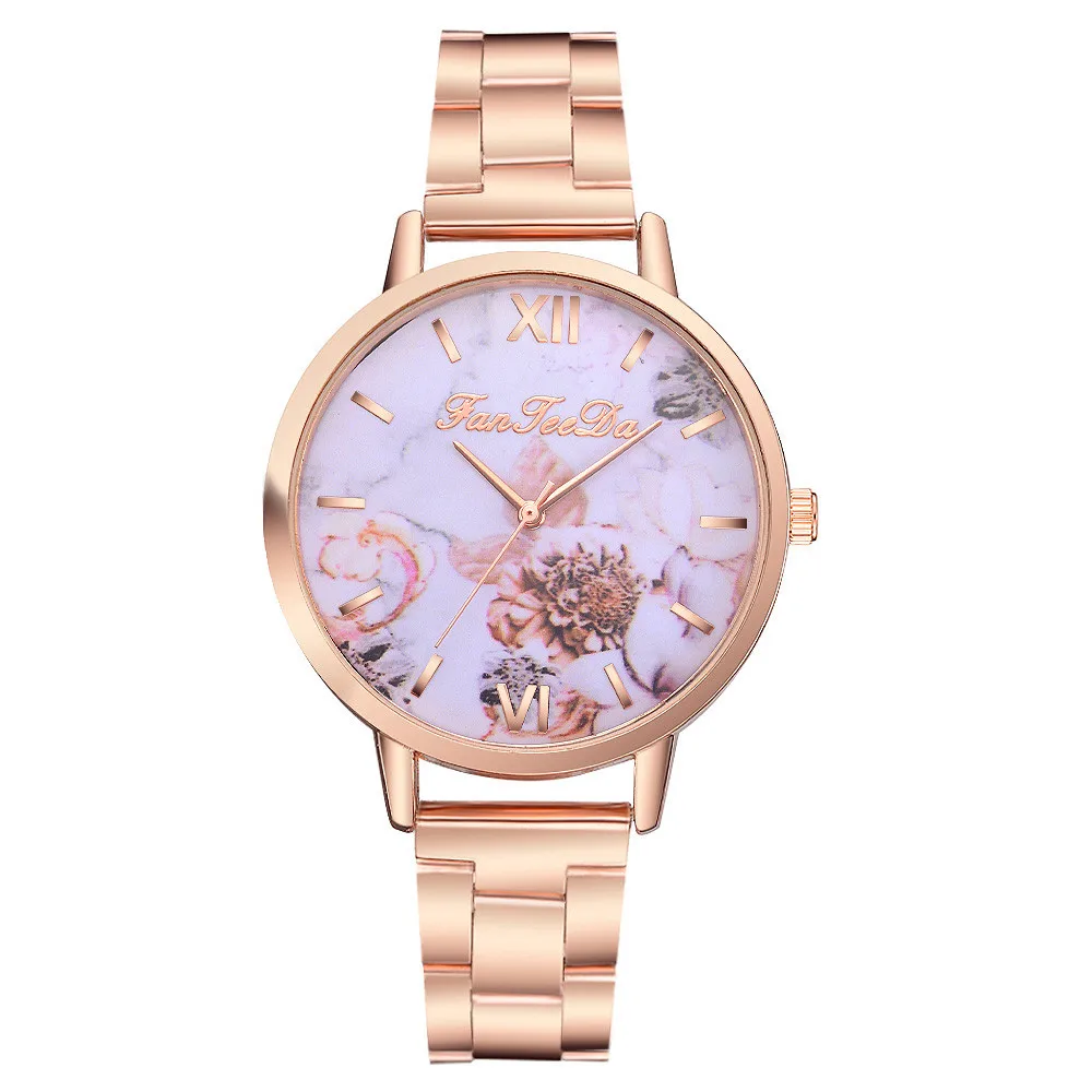 

FanTeeDa Women Dress Watch Flower Quartz Wristwatch New Fashion Stainless Steel Butterfly Watches Elegant Mujer Relojes 533