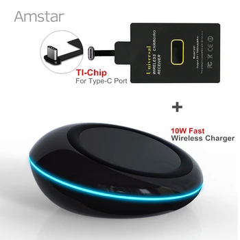 

Amstar 10W Fast Wireless Charger for Samsung S9 S8 Note 9 8 iPhone X XS XR + Qi Wireless Charger Receiver for Type-C Port Phone