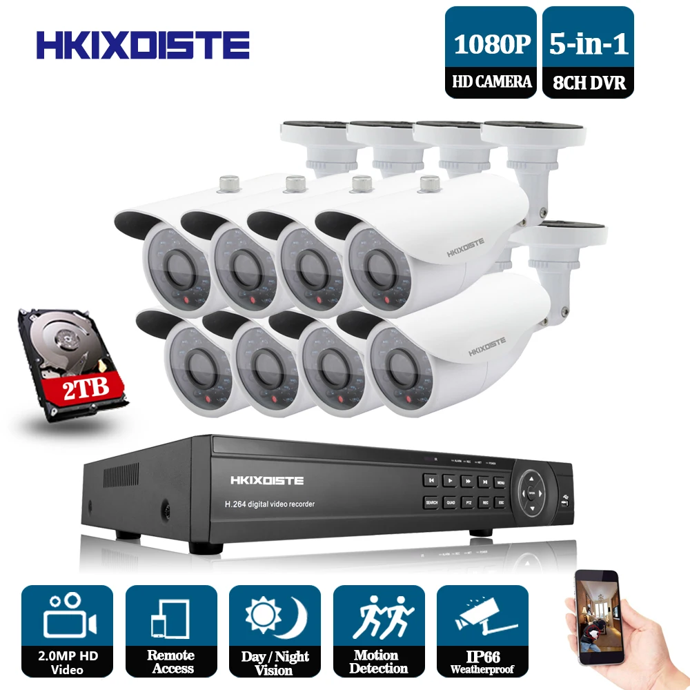 

8CH 1080P CCTV Security System 8PCS 2.0MP IR indoor Outdoor AHD 1080P Video Surveillance Security Cameras 8 channel AHD DVR Kit