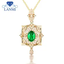 Натуральный зеленый камень кулон 18 К желтого золота с бриллиантами Изумрудное овальным вырезом 5x7 мм для вечеринки WP067