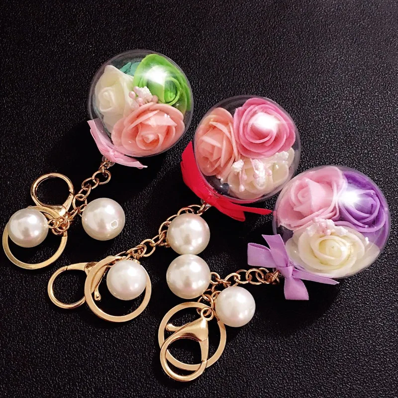 

Charms Preserved Flower Keychain Cute Pearl Flower Key Chain Women Key Rings Female Bag Pendants Jewelry Llaveros
