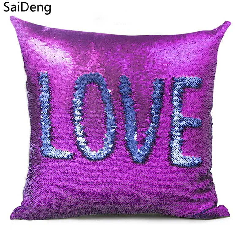 SaiDeng Mermaid Sequin Pillow Magical Color Changing Throw Pillow Cover