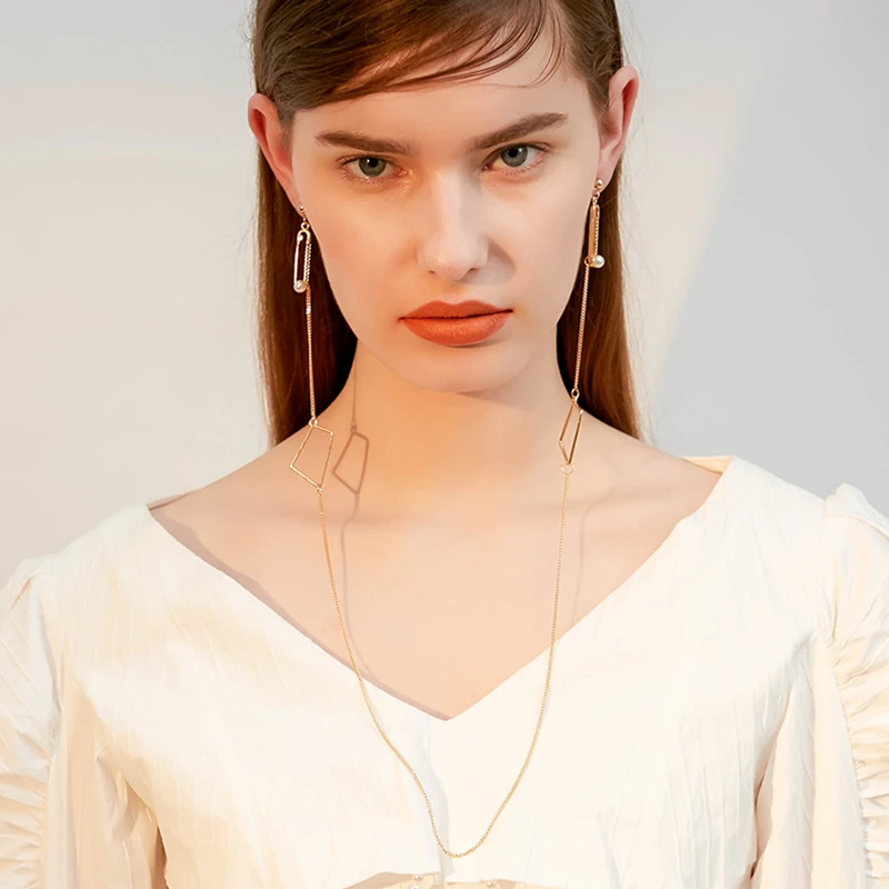 

Korea Fashion Earrings Necklace One-piece Jewelry Temperament Simple Long Chain Beach Holiday Earrings For Women Pendientes