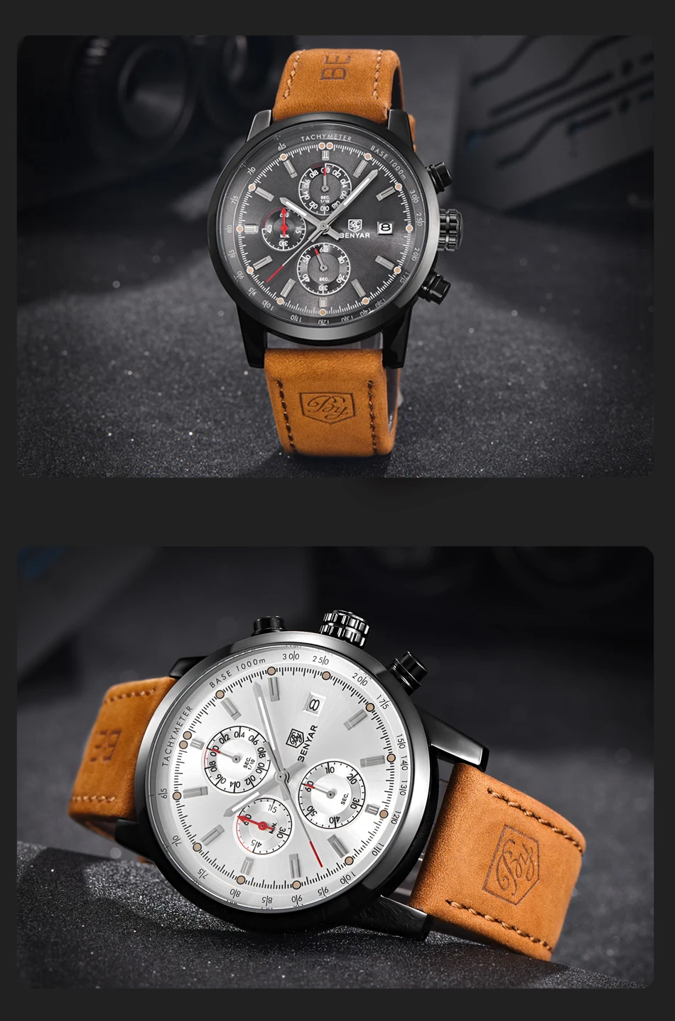 BENYAR хронограф спортивные мужские часы лучший бренд класса люкс кварцевые часы все указатели работы водонепроницаемые Бизнес часы BY-5102M