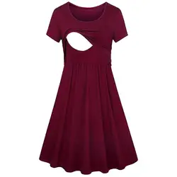 Летнее платье для беременных; Однотонная ночная рубашка с короткими рукавами; модная повседневная одежда для беременных