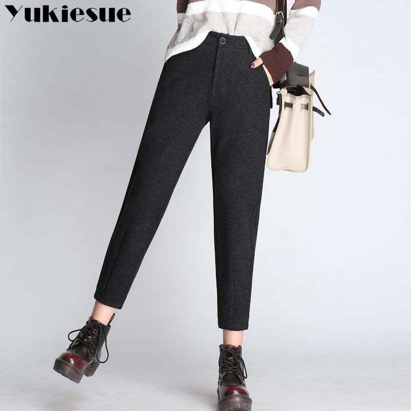 

2017 Winter Woolen British Style Harem Plaid pants woman Loose Pants Women Warm Female Trousers Women pants pantalon femme 4XL