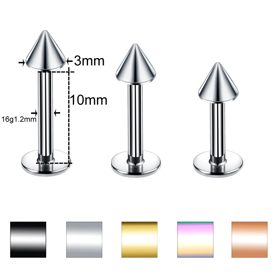 3 шт./лот, стальное разноцветное кольцо для губ, сегментное кольцо для бровей, кольцо в форме подковы, кольцо из бисера, серьги, ювелирные изделия для тела, пирсинг - Окраска металла: Labret Ring Spike