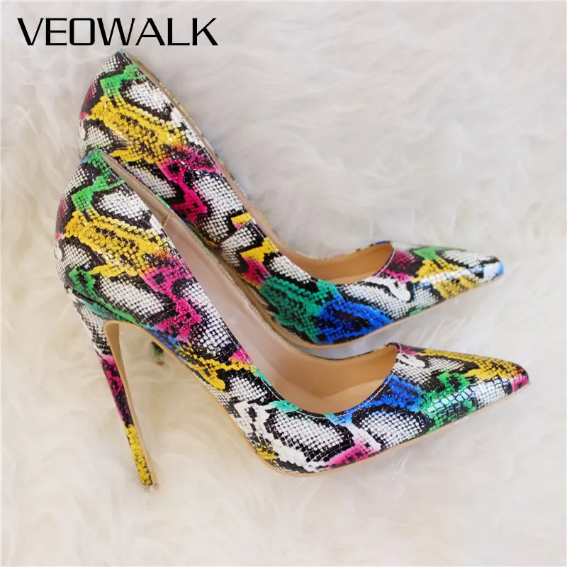 

Veowalk Boa Snake Embrossed Pattern Women Sexy Pointed Toe Extremely High Heels Ladies Slip-on Stiletto Pumps Party Club Shoes