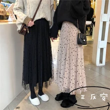 Плиссированная юбка в горошек из тюля с оборками Милая Весенняя юбка с эластичной резинкой на талии Jupe Femme Falda Mujer Gonne'll Saia