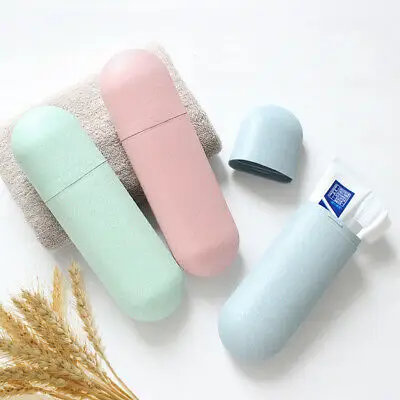 

Travel Toothbrush Toothpaste Holder Case Wheat Straw Storage Cover Organizer Washing Recepting Box