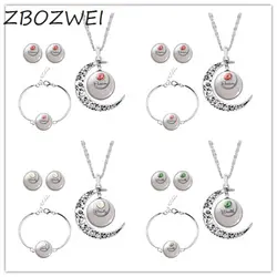 ZBOZWEI 2018 Новый Birthstone ювелирные наборы для Для женщин подарка серьги браслет ожерелье с Луной комплекты Винтаж серебро Цвет