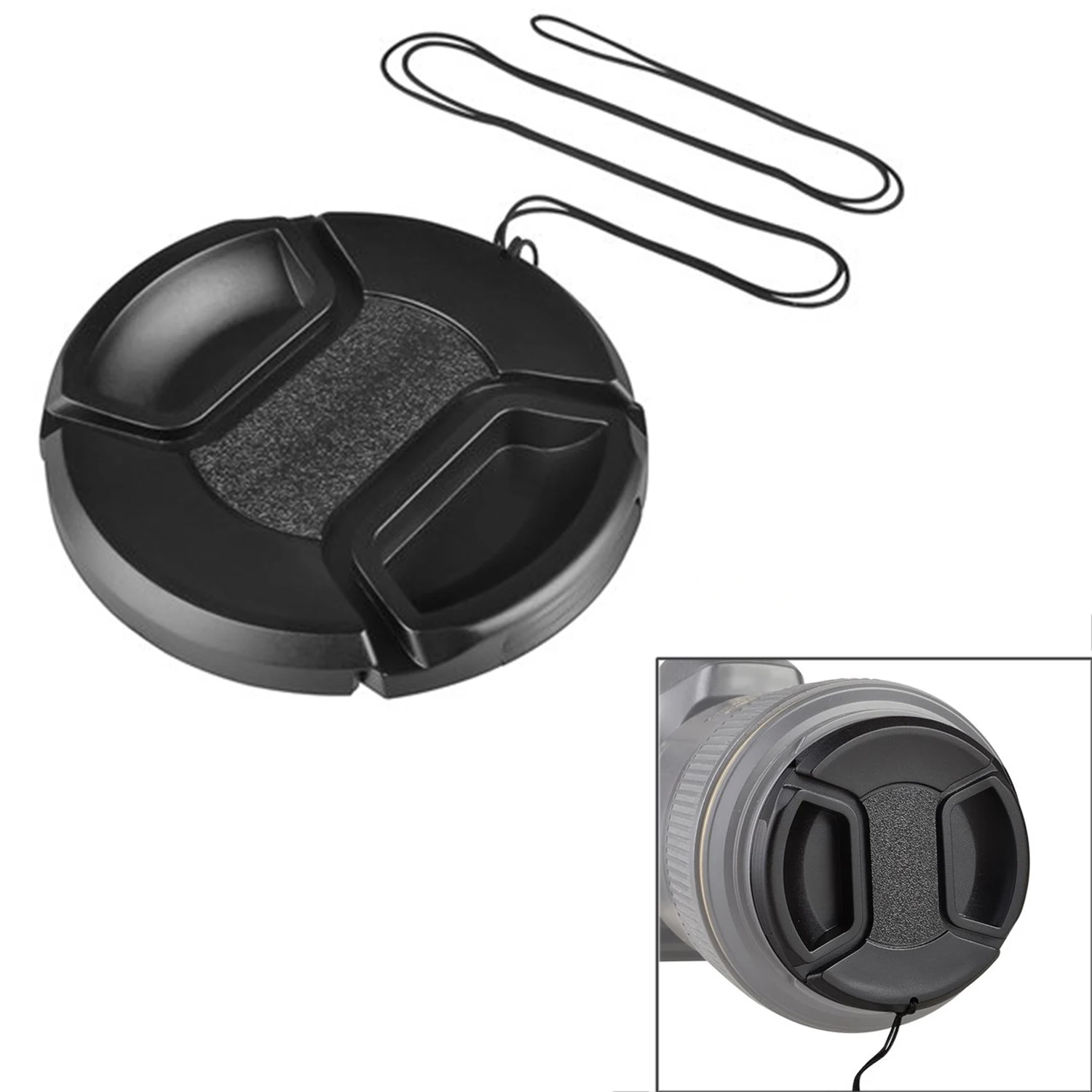 77MM Universal Center Pinch Snap-on Front Camera Lens Cap Cover Accessory for Canon DSLR Camera w/ String