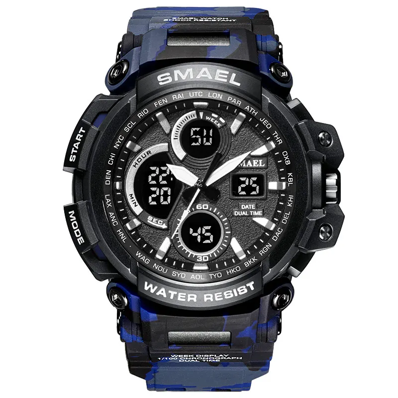 SMAEL часы мужские спортивные часы двойное время камуфляж военные часы мужские армейские светодиодный цифровые наручные часы 50 м водонепроницаемые мужские часы - Цвет: 1708B blue